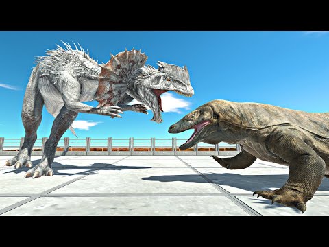 Dilophosaurus vs Reptiles on Lava Box Bridge - Animal Revolt Battle Simulator