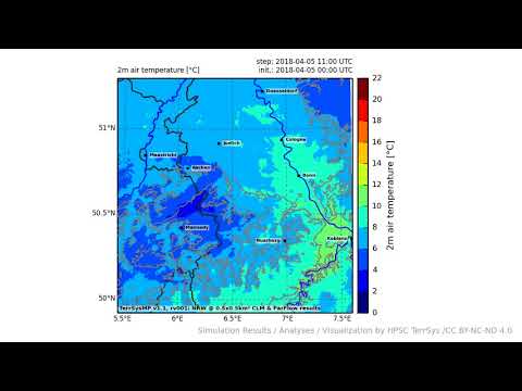 TerrSysMP monitoring run 2018-04-05 - 2m air temperature - NRW (24h)