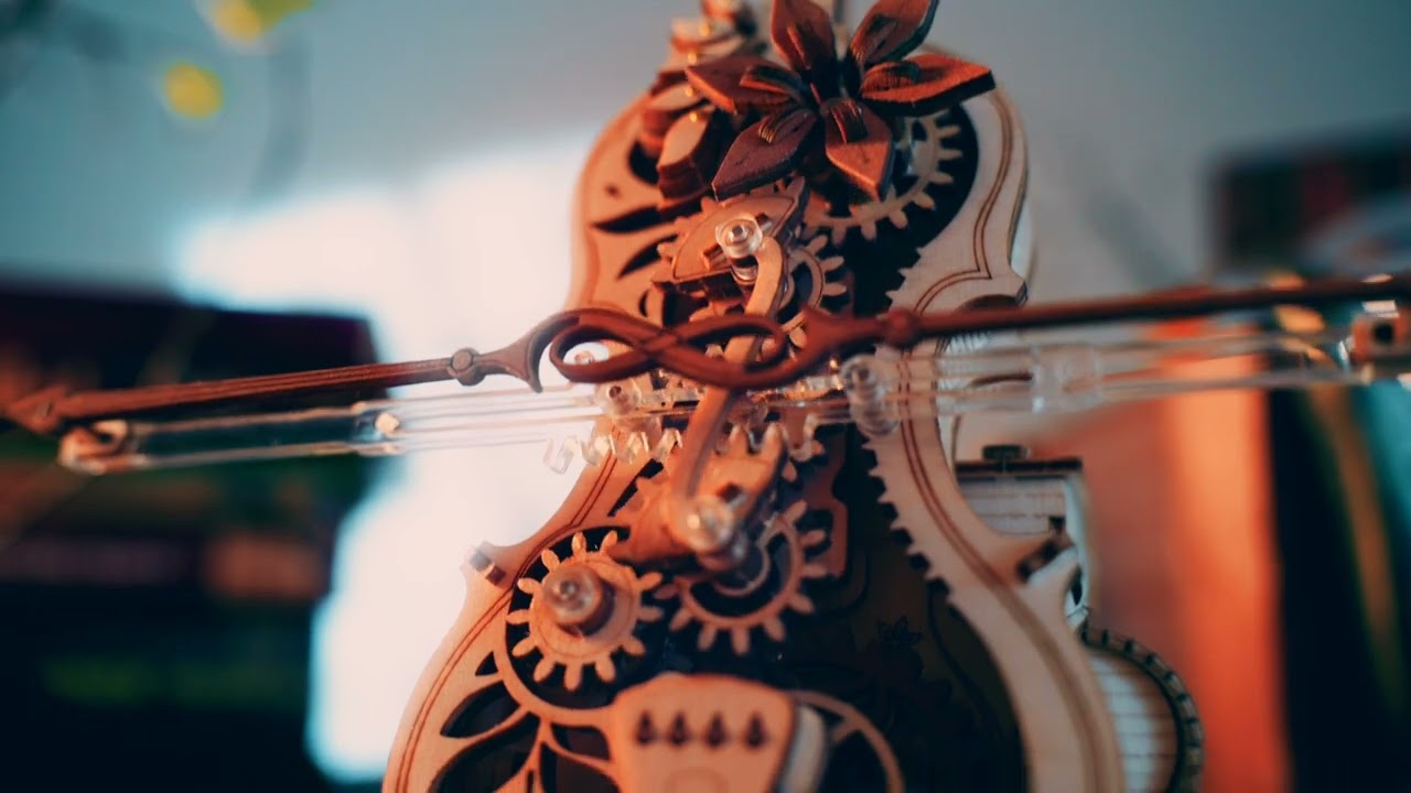 RoboTime dřevěné mechanické puzzle Kouzelné violoncello (elektrický pohon)