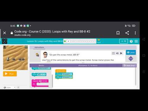 Code.org Course C lesson 10 Loops with Rey and BB-8 part 1