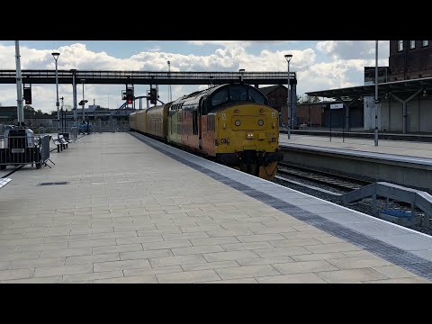 Network rail dbso 7908 leads coals rail class 37 nos 37219 growls away form derby on Crewe to derby