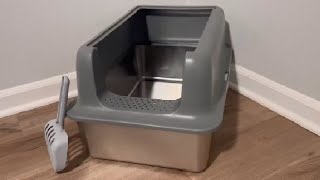 Katzentoilette aus Edelstahl – Voluas XL, große Katzentoilette aus Metall mit hohen Seitenwänden, ni