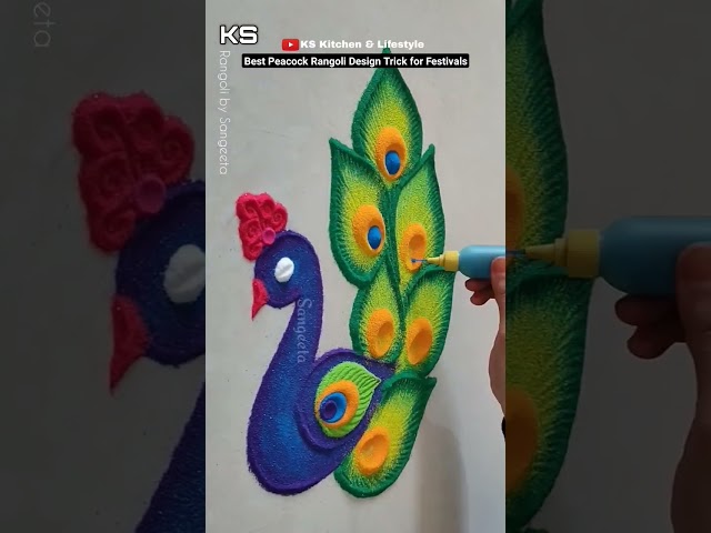 New Peacock Rangoli: Colour Kolam |Janmashtami Special |Satisfying video |Simple |Easy |Rangoli