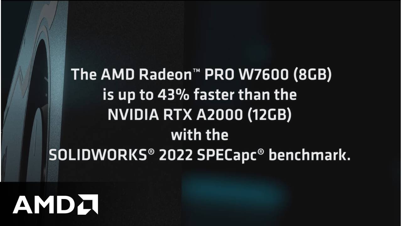 AMD Radeon PRO W7600 up to 43% faster in SOLIDWORKS than NVIDIA