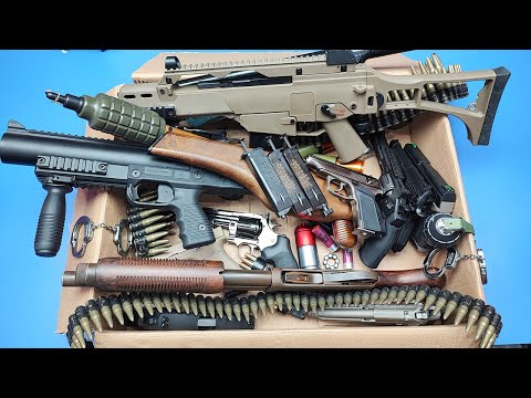 Box of Airsoft Guns 🔫 !!!/Reloading and Firing Airsoft Military Rifles & Gun