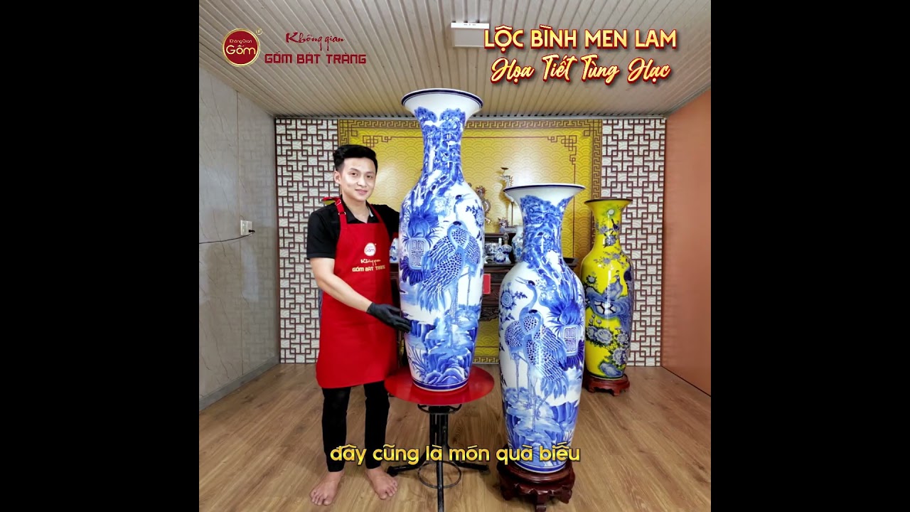 Lộc Bình 1M2 Men Lam Tùng Hạc