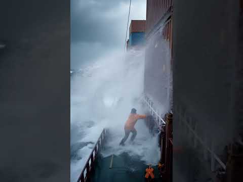 you won't believe this...😱 #waves #ship #sea #storm #ocean #container #cargo