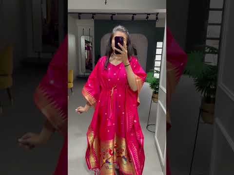 Red Color Weaving Zari Work Jacquard Paithani Kaftan Dress