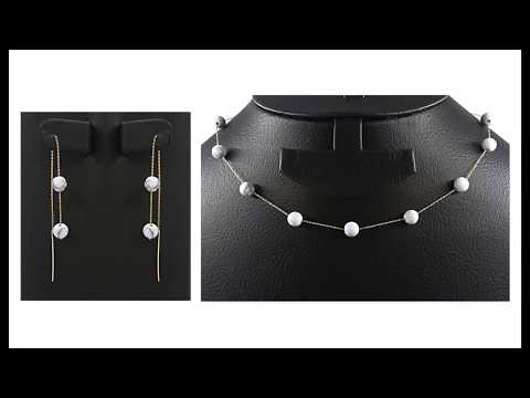 Teleios Luxe 18K Gold 6mm Howlite Beaded Necklace & Earrings - TL0000263