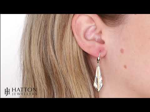 9ct Three Colour Diamond Cut Chevron Drop Earrings - 11mm