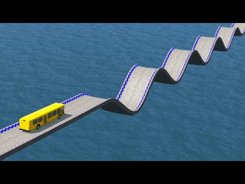 Impossible Wave Bridge Crossing Cars Vs Deep Water - BeamNG.Drive