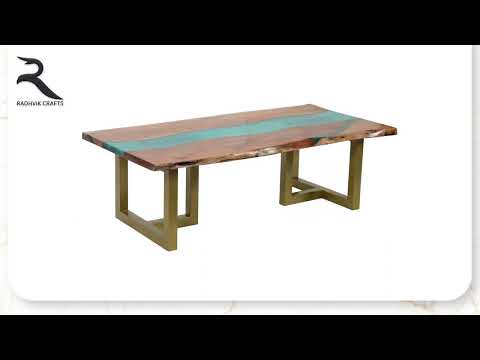 Wave Solid Persian Blue Resin & Acacia Wood Table
