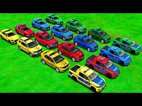 4 COLORS POLICE CARS TRANSPORTING ! DACIA & VOLKSWAGEN POLICE CAR ! Farming Simulator 22