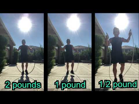 Side by side comparison of CROSSROPE'S  2, 1, 1/2 and 1/4 pound ropes. #weighted ropes