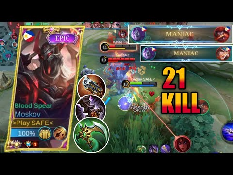 21 KILLS + 2x MANIAC!! MOSKOV INSANE ATTACK SPEED BUILD - BUILD TOP GLOBAL MOSKOV ~ MLBB