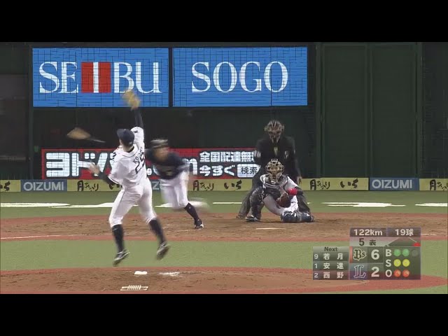 【5回表】ライオンズ・小石が頭上への強烈なピッチャーライナーを反応よくキャッチ!! 2017/4/4 L-Bs