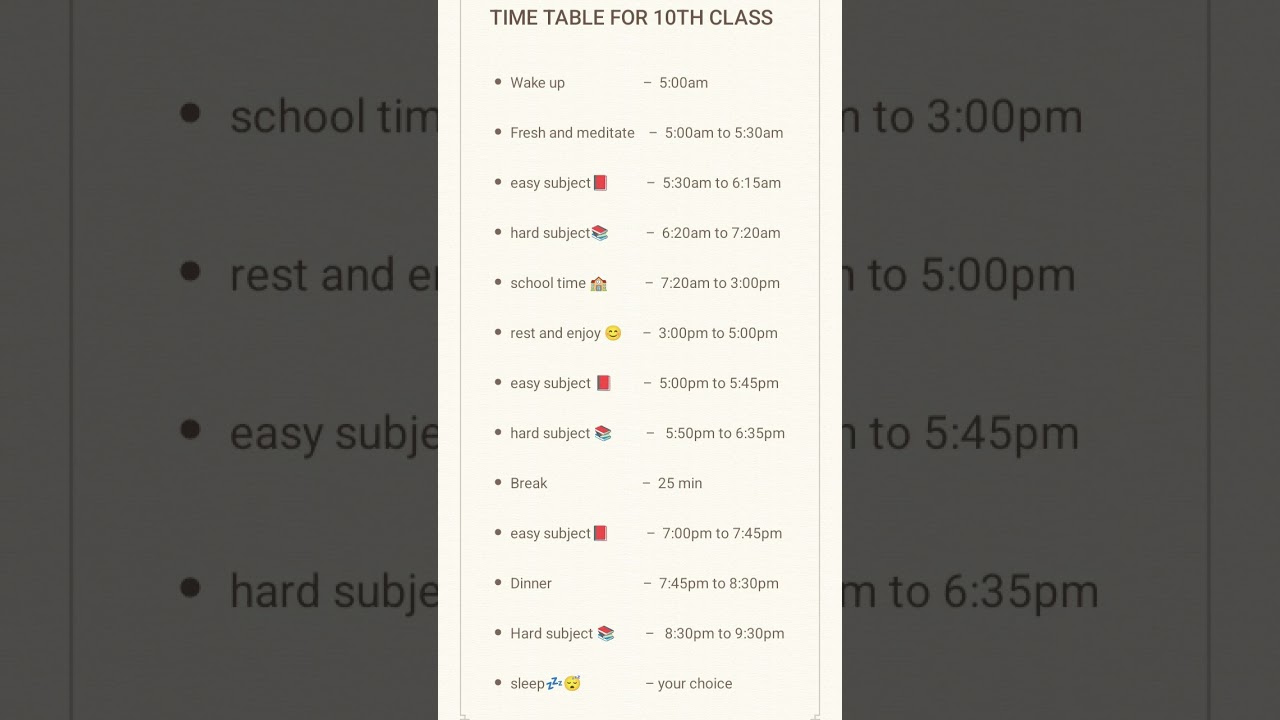 Time Table For 10th Class | #shorts #study #studytips #students