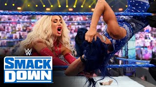 Carmella takes out Sasha Banks during an interview between Banks and Asuka: SmackDown, Nov. 20, 2020