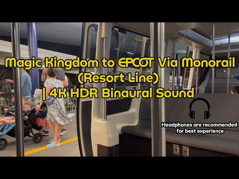 Magic Kingdom to EPCOT Via Monorail (Resort Line, Night) | 4K HDR Binaural Audio
