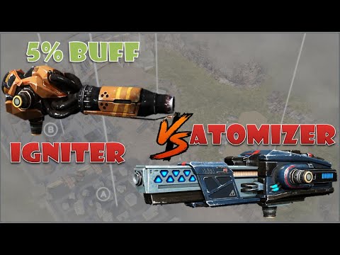 Igniter (damage buff 5%) vs Atomizer medium weapons comparison test server war robots