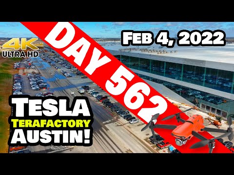 Tesla Gigafactory Austin 4K  Day 562 - 2/4/22 - Tesla - GIGA TEXAS UNAFFECTED BY THE BIG FREEZE!
