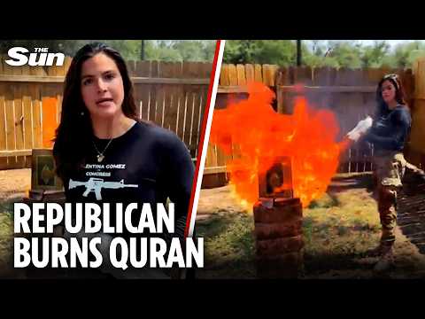 Shocking moment Texas election candidate BURNS Quran with a flamethrower