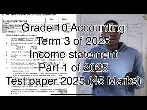 Grade 10 Accounting  Term 3 | Income Statement Test paper 2025 Part 1 (45 Marks)