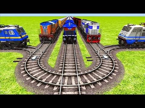 Impossible Five U Shape Overlapping Rail Tracks Vs Trains Crossing - BeamNG.Drive