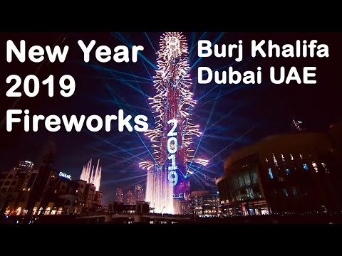 New Year 2019 Burj Khalifa Dubai UAE - Fireworks