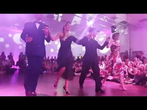 Sebastian Achaval,    Fabian Peralta,    Roxana Suarez,    and  Josefina Bermudez Avila  are  dancing  to  "  Maleza  "  by  Osvaldo Pugliese  at  Łódź Tango Salon Festival  in  2016