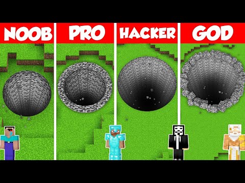 Noob Builder - Minecraft - BEDROCK TUNNEL HOUSE BUILD CHALLENGE - Minecraft Battle: NOOB vs PRO vs HACKER vs GOD / Animation