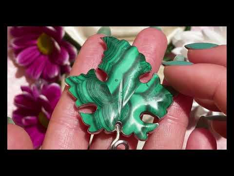 Victorian Malachite Ivy Leaf Brooch #8192