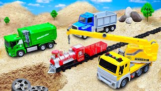 Rescue and play with crane truck construction vehicles - Toy car story