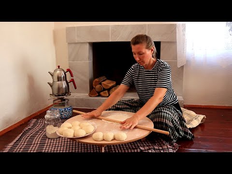Cooking turkish gozleme in a mountain village. Slow living