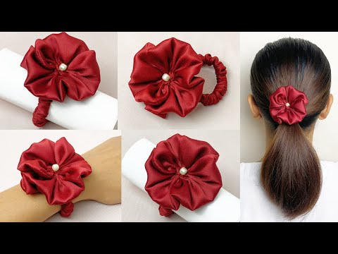DIY Flower Satin Silk Scrunchies ✅ ✅ How to make...