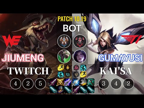 WE Jiumeng Twitch vs T1 Gumayusi Kai'Sa Bot - KR Patch 10.19