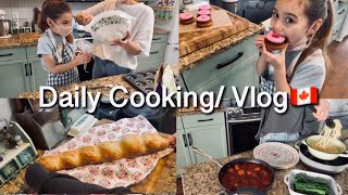 【カナダ暮らしと家庭料理🇨🇦】ブランドーナツ🍩を病み上がりクッキング/バゲット作り/ミートボールスパゲッティ🍝/