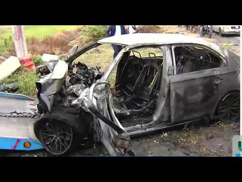 Dos muertos tras incendio de auto en choque frontal en anillo vial de Guayas