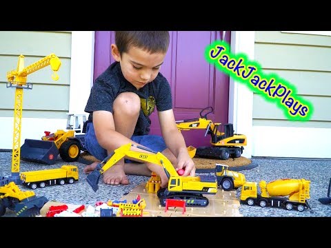 Unboxing Construction Vehicles for Children! | Toy Excavator, Trucks, and LEGOS | JackJackPlays