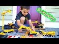 Construction Vehicles for Children - Toy Unboxing + Review: Excavator, Crane, Loader Set