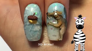 3D Scrat Acrylic Nail Art Tutorial | Ice Age Collision Course