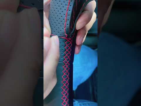 Black leather steering wheel cover with red stitching 🪡#car #automobile #interiordesign #diy #tips