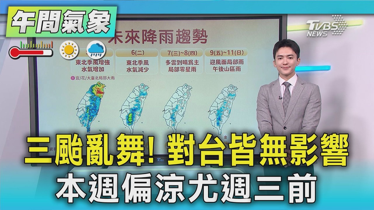 天氣/三颱亂舞! 對台皆無影響 本週偏涼尤週三前|氣象主播 吳軒彤|午間氣象|TVBS新聞20261005 @TVBSNEWS01 │ TVBS新聞網