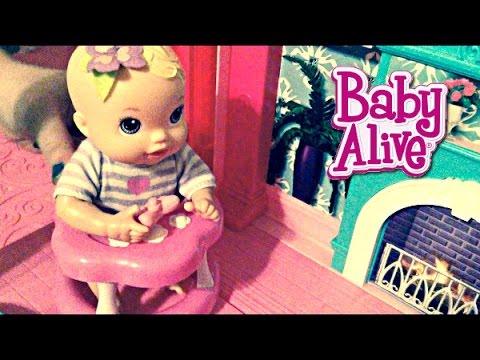 Baby Alive Doll Mia House Sitting in Barbie's Dreamhouse tries to eat Shopkins by Zoe
