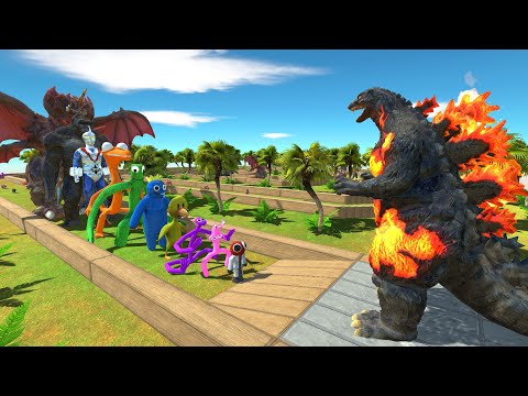 Godzilla Burning vs Destoroyah GREEN ISLAND DEATH RUN - Animal Revolt Battle Simulator