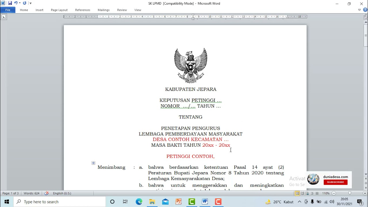 Contoh SK Lembaga Pemberdayaan Masyarakat ( LPMD )
