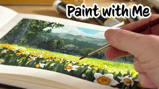 EASY Gouache Daffodil Landscape Tutorial