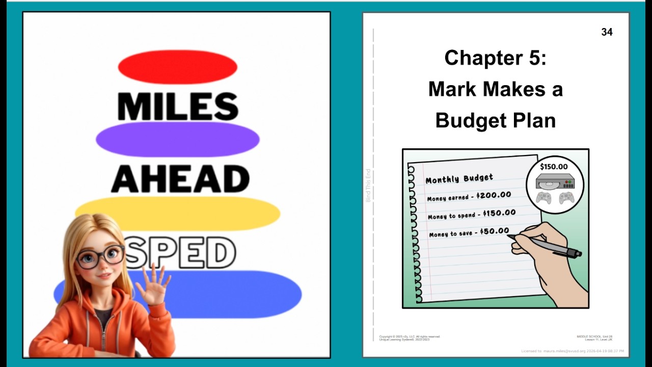 Unique Learning Systems (ULS) Unit 28 Chapter 5, Mark Makes a Budget Plan Read Aloud with Questions?