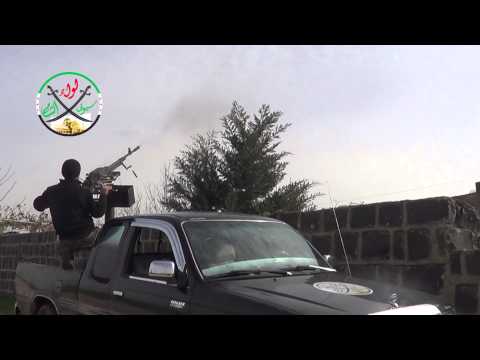 التصدي للطيران الحربي في محيط مطرا منغ العسكري بواسطة رشاش دوشكا من قبل لواء سيوف الشام