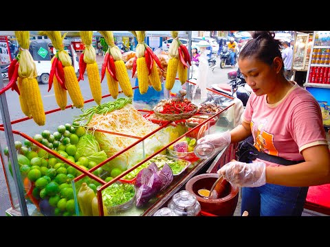 Really Spicy !!! Popular Papaya + Seafood Salad (BOK LAHONG) Making | Cambodian Street Food